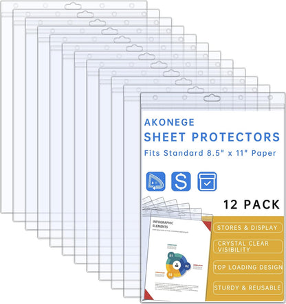 AKONEGE 6PCS Hard Sheet Protectors 8.5" x 11" Waterproof Resealable Zip Paper Page Protectors Clear Rigid Plastic Sleeves for Photos Certificate, Heavy Duty Document Holder Wall Sign Holder, Vertical