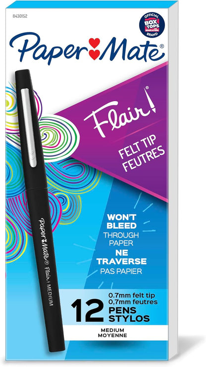 Paper Mate Flair Felt Tip Pens, Medium Point (0.7mm), Vivid Purple, 12 Count - For Teachers, Students, Classroom Use, Note-Taking, Arts & Crafts