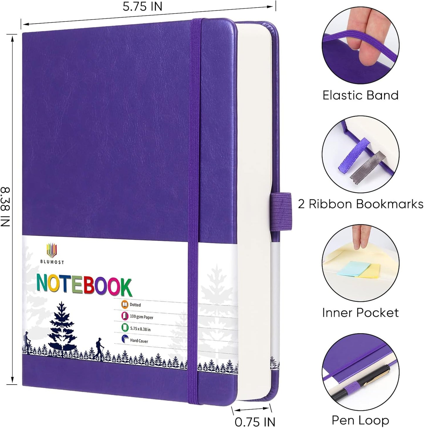 Graph Paper Notebook with 280 Pages,A5 Grid Paper Notebook/Journal,100gsm Thick Graph Leather Journal for Math Science Students,5.75'' × 8.38''-Black