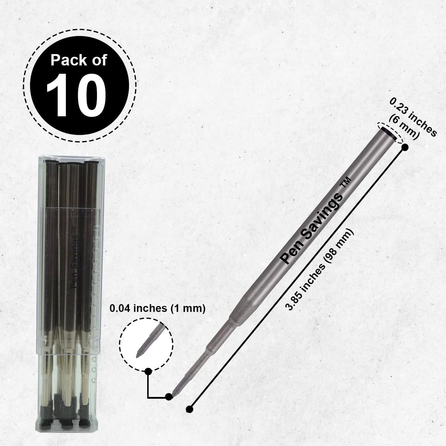 10 Pack, Pen Savings Ballpoint Pen Refills Compatible with Montblanc Twist Style Ballpoint Pens, Medium Point (Bulk Packed) (Blue)