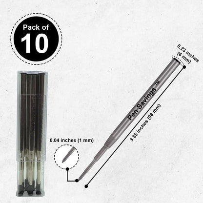 10 Pack, Pen Savings Ballpoint Pen Refills Compatible with Montblanc Twist Style Ballpoint Pens, Medium Point (Bulk Packed) (Blue)