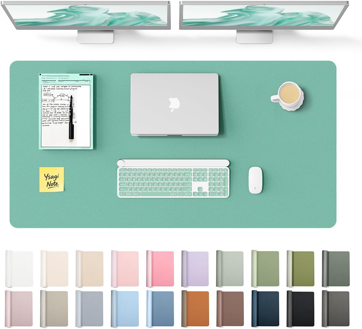 YSAGi Leather Desk Pad Protector, Large Mouse Pad, Non-Slip PU Leather Desk Blotter, Waterproof Writing Pad for Office and Home (31.5" x 15.8", Eggshell) - Colors A