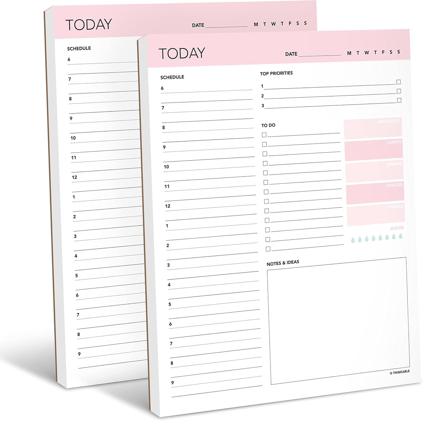 Daily Planner Notepad 2pk, 50 Sheets Tear Off, 8.5" x 11" To Do List Notebook with Hourly Schedule Task Planner