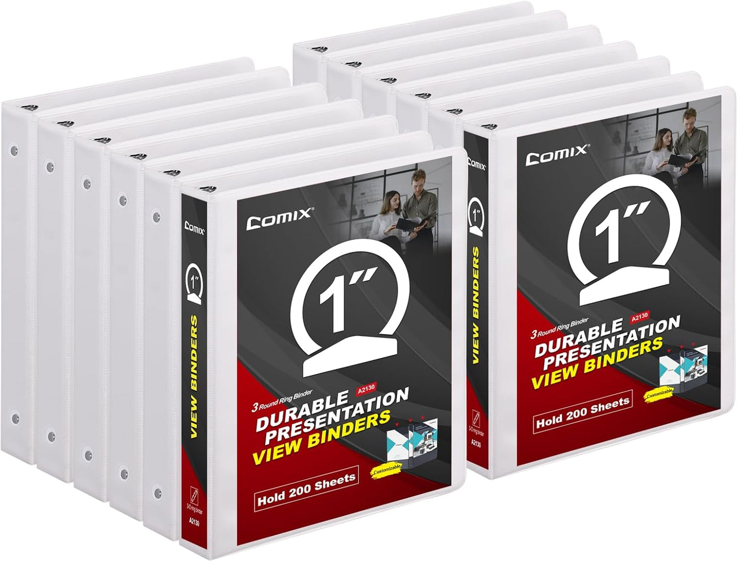 Comix Sturdy Round Ring Binder 3 inch with Clear View Cover, Holds 600 Sheets of US Letter Size Paper, 2 Pack (Black)