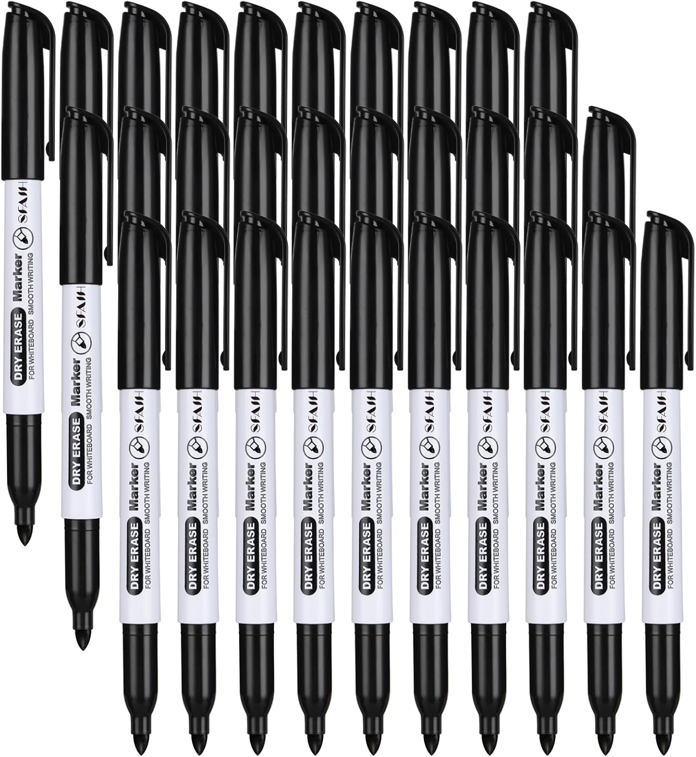 SFAIH Fine Tip Dry Erase Markers - 24 Pack Black Whiteboard Erasable Markers Bulk for Kids Adults, Ideal for Classroom School Office Home Use on White Board, Non-Toxic Easy Clean