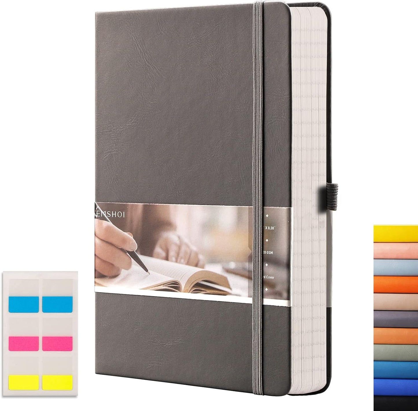 EMSHOI Graph Paper Notebook - 256 Pages A5 Graph Notebook/Journal, Hard Cover, 120gsm Thick Paper, Smooth PU Leather, Inner Pocket, 5.75'' × 8.38''-Black