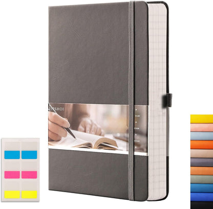 EMSHOI Graph Paper Notebook - 256 Pages A5 Graph Notebook/Journal, Hard Cover, 120gsm Thick Paper, Smooth PU Leather, Inner Pocket, 5.75'' × 8.38''-Black