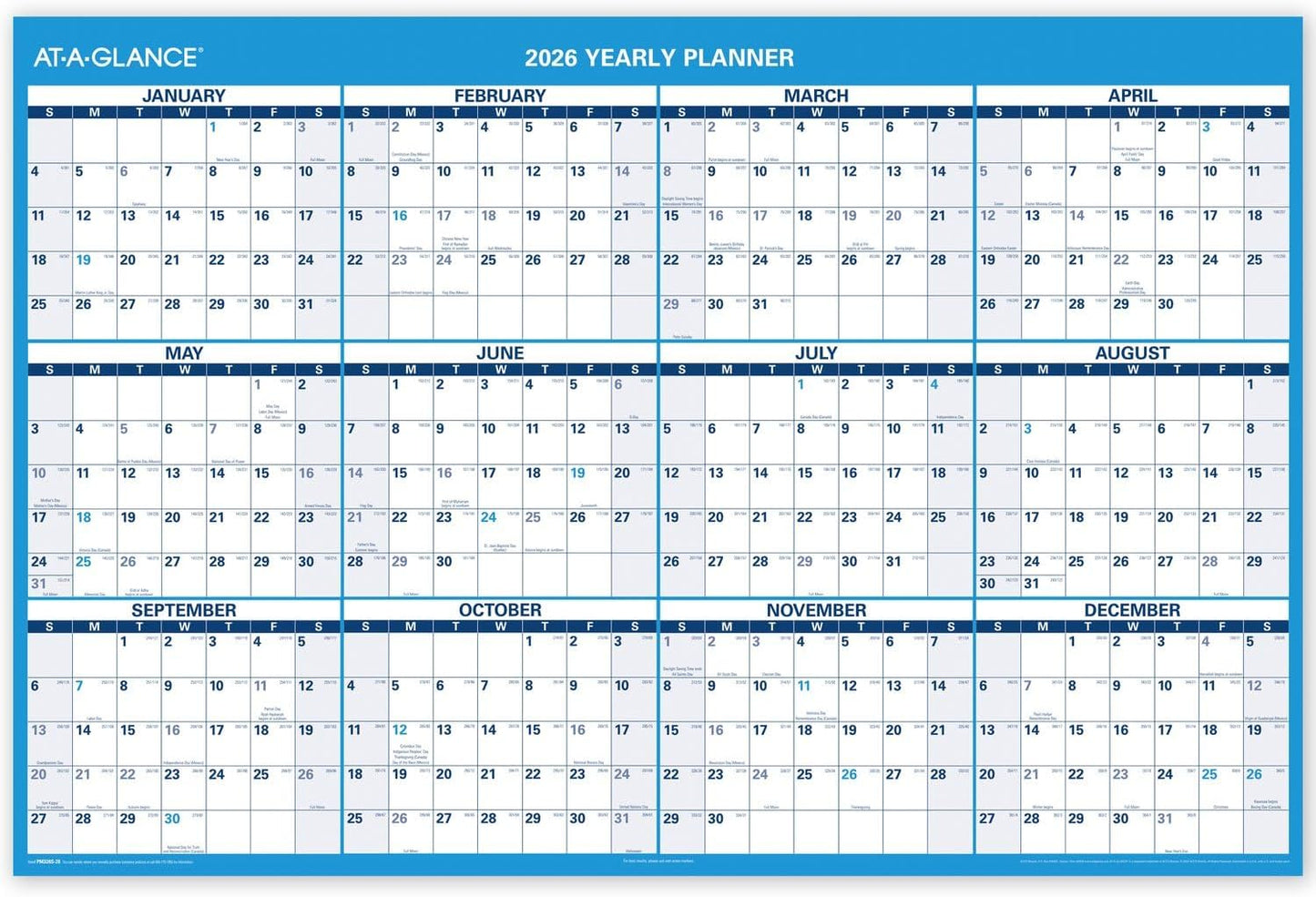 AT-A-GLANCE Dry Erase Calendar 2026-2027 Academic & Regular Year Wall Planner, 12-Month, 24" x 36", Double Sided, Vertical (PM210S28)