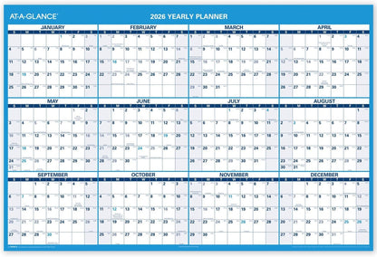 AT-A-GLANCE Dry Erase Calendar 2026-2027 Academic & Regular Year Wall Planner, 12-Month, 24" x 36", Double Sided, Vertical (PM210S28)