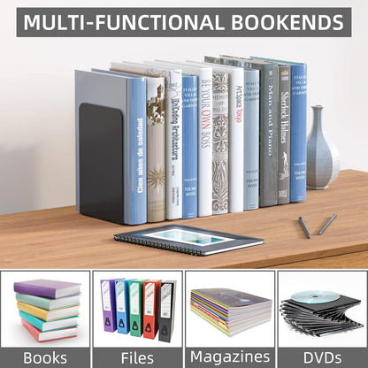 VFINE Bookends 3 Pairs, Black Metal Book Ends, Heavy Bookends for Shelves, Book Stopper for Heavy Books, Book Organizer for Home Office School Supplies