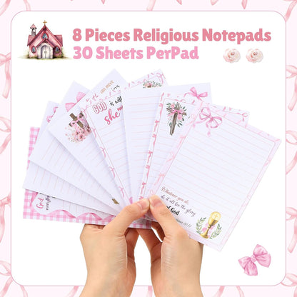 Gersoniel 8 Pack Christian Sticky Notes Gifts for Mothers Day Bulk for Church Small Scripture Inspirational Memo Pads Floral Adhesive Religious Bible Verse Quotes Notepads, 4 x 5.5 Inch(Simple Style)