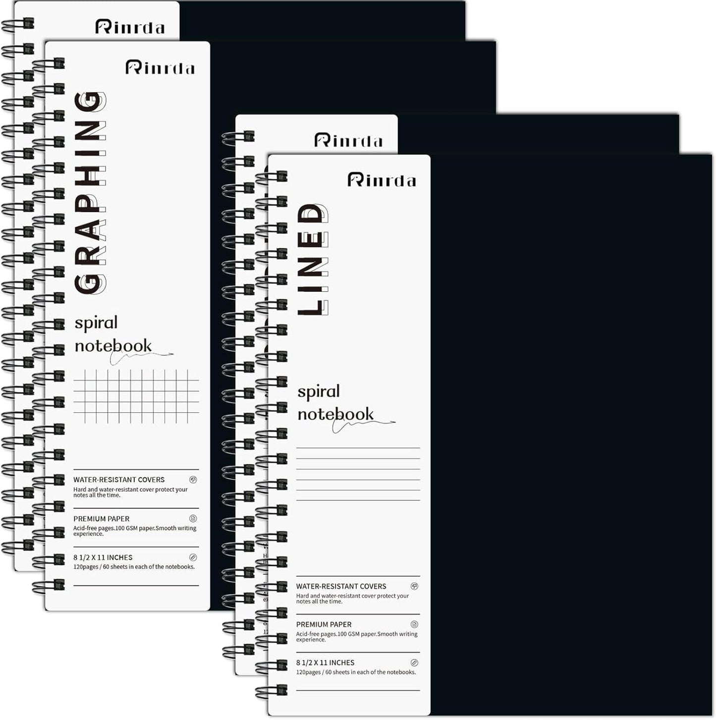 Large Lined Notebook Spiral Notebook 8.5" x 11"-4 Pack LINED Notebook 7mm Ruled Hardcover Notebook 120 Pages 100 GSM Thick Paper Notebook Hardcover Journal for School, Office,Study and Notes