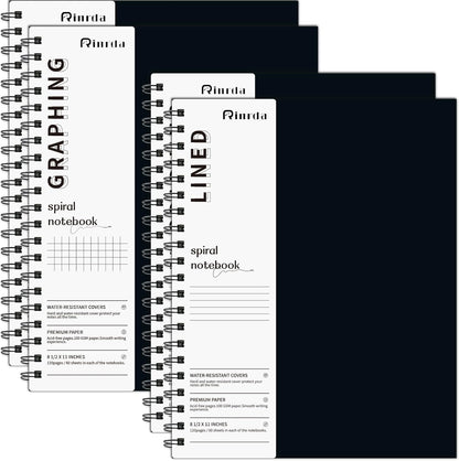 Large Lined Notebook Spiral Notebook 8.5" x 11"-4 Pack LINED Notebook 7mm Ruled Hardcover Notebook 120 Pages 100 GSM Thick Paper Notebook Hardcover Journal for School, Office,Study and Notes
