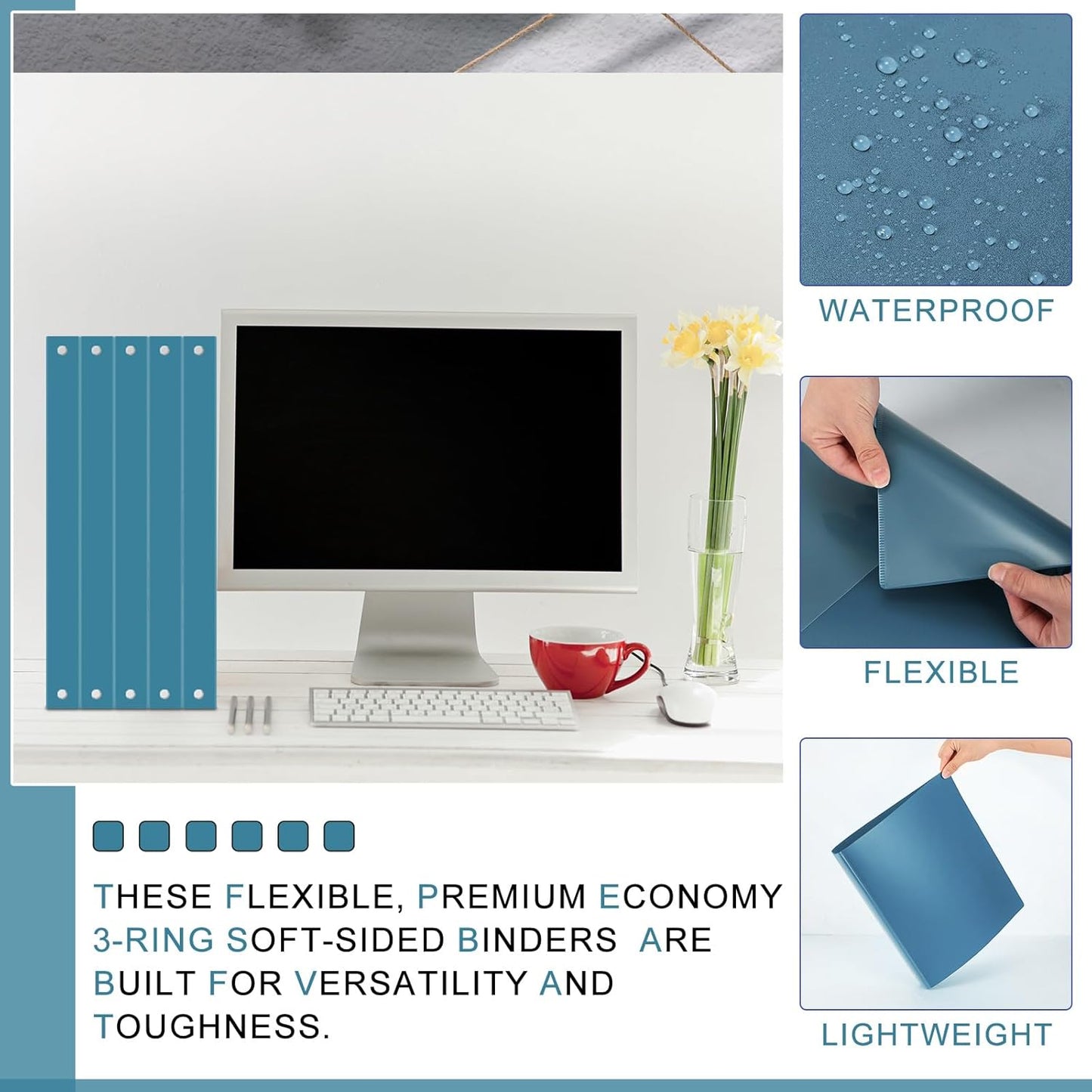 Fulmoon 12 Pcs Economy View 3 Ring Plastic Binder 12.2 x 9.8 Inch Plastic Round Ring Binders with Pockets Notebinder for Meetings for Home, Office, School(White, 1/2 Inch)