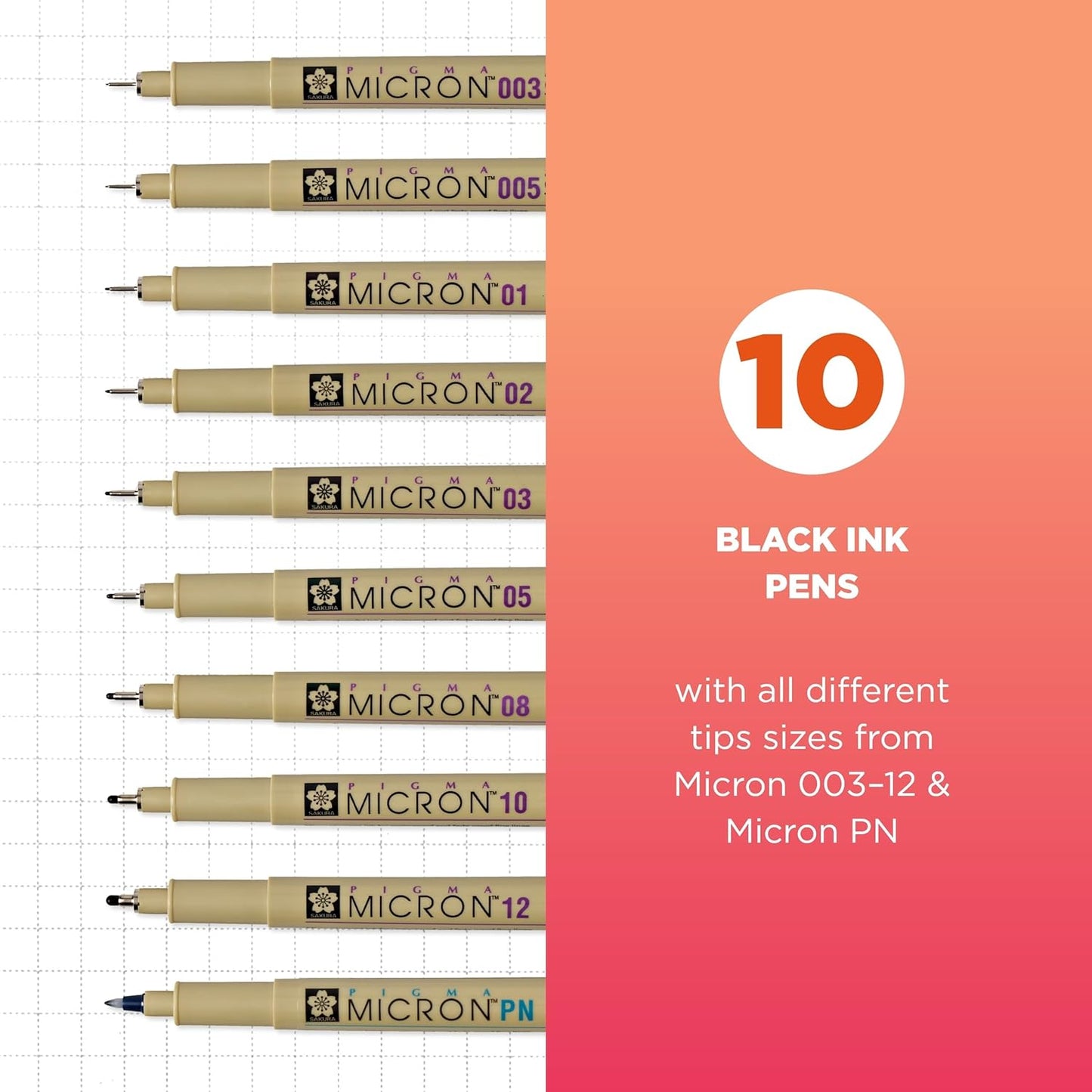 SAKURA Pigma Micron Fineliner Pens - Archival Black Ink Pens - Pens for Writing, Drawing, or Journaling - Assorted Point Sizes - 6 Pack