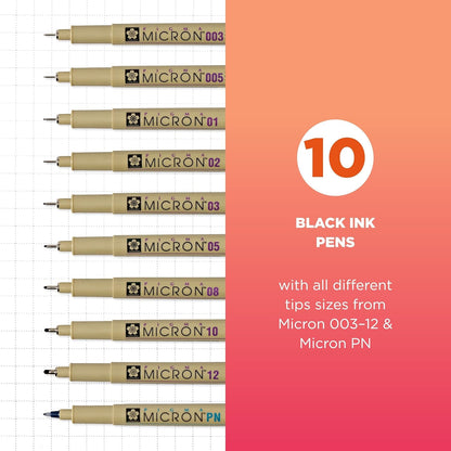 SAKURA Pigma Micron Fineliner Pens - Archival Black Ink Pens - Pens for Writing, Drawing, or Journaling - Assorted Point Sizes - 6 Pack