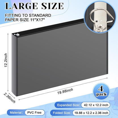 8 Pcs 11 x 17 Inches View Binders 1 Inch 3 Rings Heavy Duty View D Ring Binders Economy Holds 11" x 17" Paper for Artwork Blueprints, Office, Home, Work Places (Black)