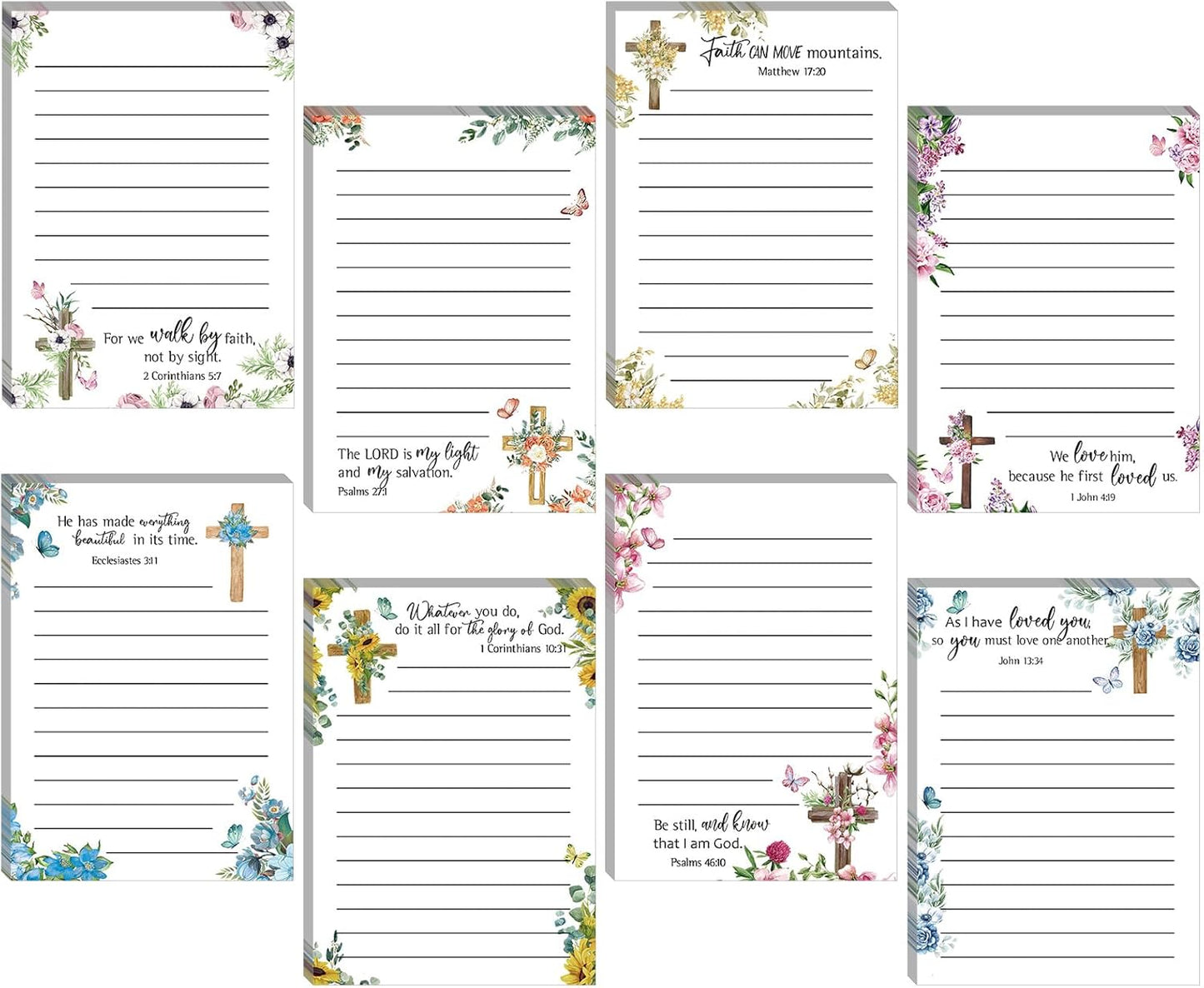 Gersoniel 8 Pack Christian Sticky Notes Gifts for Mothers Day Bulk for Church Small Scripture Inspirational Memo Pads Floral Adhesive Religious Bible Verse Quotes Notepads, 4 x 5.5 Inch(Simple Style)
