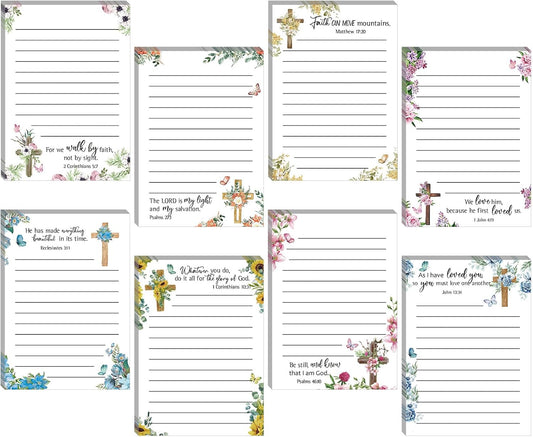 Gersoniel 8 Pack Christian Sticky Notes Gifts for Mothers Day Bulk for Church Small Scripture Inspirational Memo Pads Floral Adhesive Religious Bible Verse Quotes Notepads, 4 x 5.5 Inch(Simple Style)