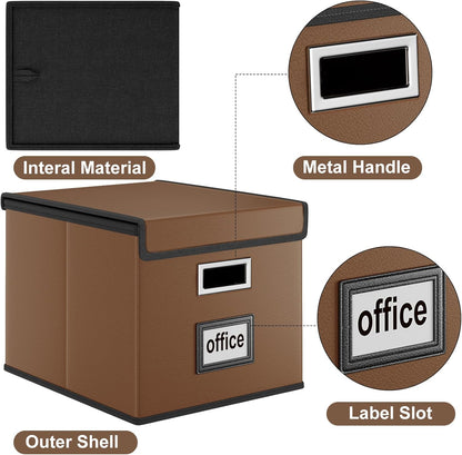 Huolewa Upgraded Portable File Organizer Box with Lid, Collapsible Linen Hanging Filing Storage Boxes with Plastic Slides, Decorative Home/Office Filing System Box for File and Folders Storage (Gray)