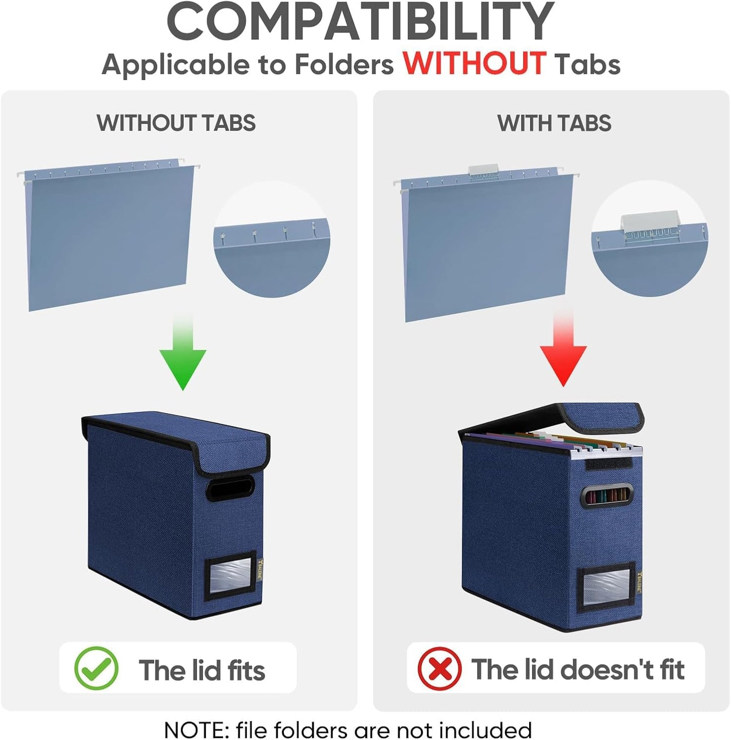 BALEINE File Organizer Box with Lid, Collapsible File Folder Organizer with Plastic Slide, Hanging File Folder Box for Office Document Storage (1 Pack, Black)