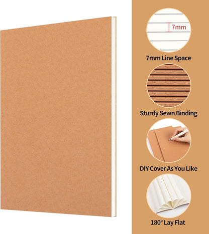 24 Pack A5 Ruled Lined Kraft Notebooks Bulk, Journaling Notebooks, A5 Lined College Ruled Notebook, 8.3x5.5 Inches 60 Pages Travel Journal Notebooks Set for Work, School, Student, Kids, Writing
