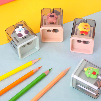 2 Pieces Creative Cute Cartoon Double-Hole Pencil Sharpener 2pcs Creative Cute Cartoon Double Hole Pencil Sharpener, Student Hand Pencil Sharpener, Green Dinosaur + White Rabbit (2)