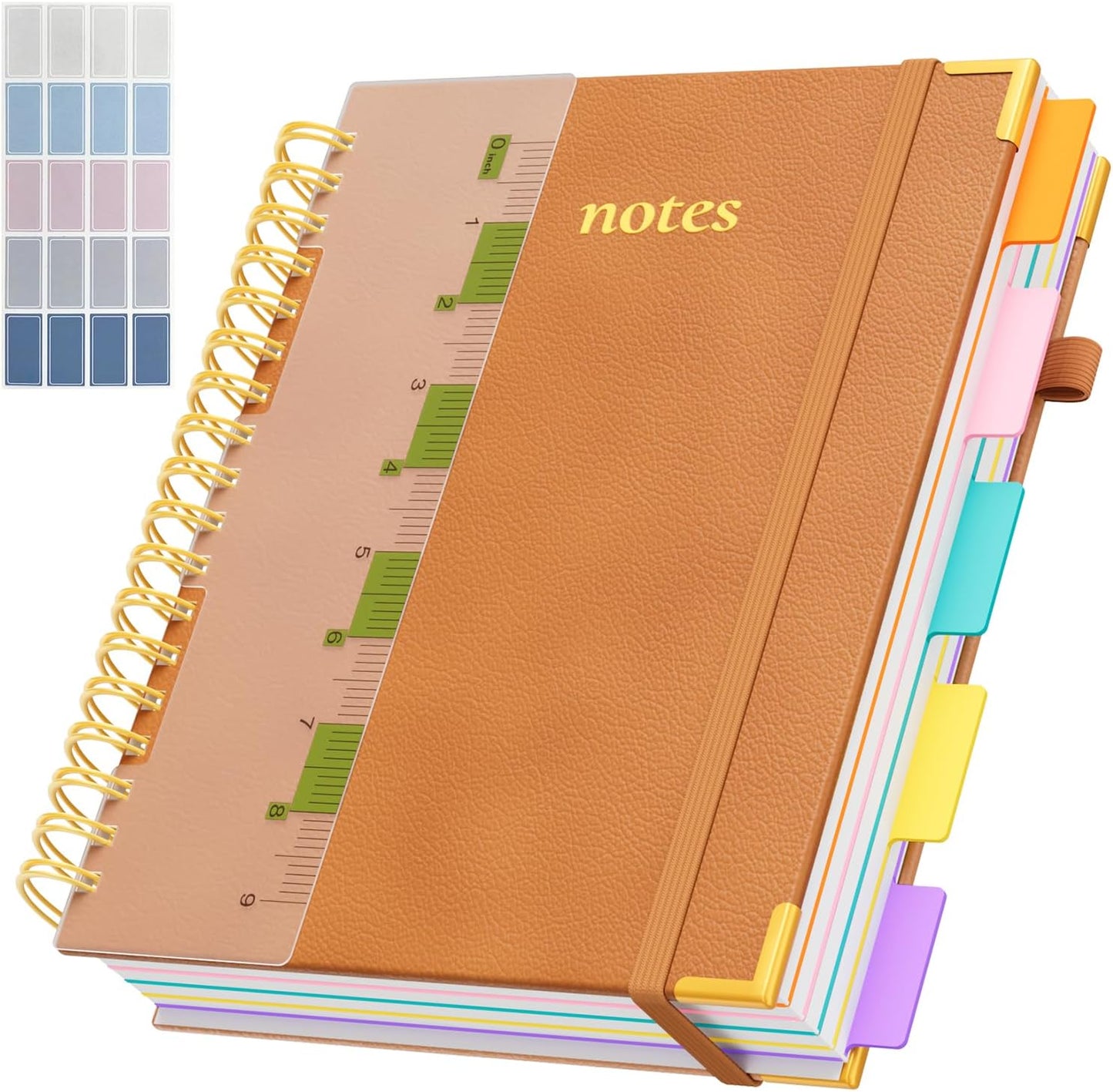 Line Hardcover Spiral Notebook with Removable Dividers Tabs & Ruler, 5 Subject Notebook College Ruled, 300 Page, Large 8"x10" B5 Notebooks for Work School, Lined Journal for Women & Men, Purple