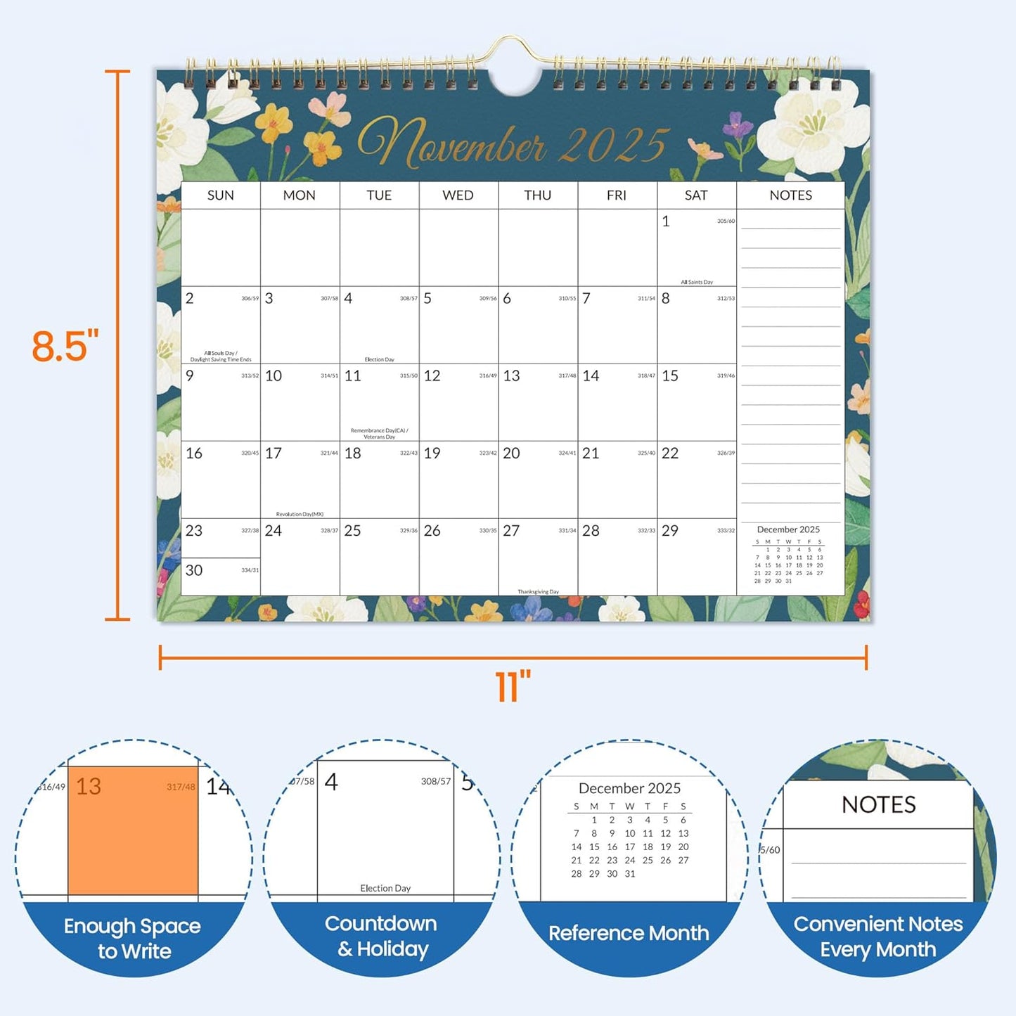 SUNEE Wall Calendar 2026 21 Months Apr. 2026 - Dec. 2027, 14.5"x11.5" Big Grid Hanging Calendar with Note for Organizing & Planning, Monthly Calendar 2026-2027 with Last Month and Next Month, White
