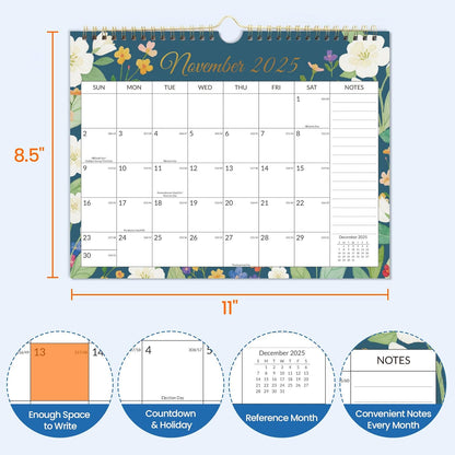 SUNEE Wall Calendar 2026 21 Months Apr. 2026 - Dec. 2027, 14.5"x11.5" Big Grid Hanging Calendar with Note for Organizing & Planning, Monthly Calendar 2026-2027 with Last Month and Next Month, White
