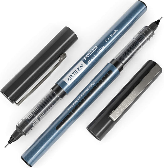 ARTEZA Rollerball Pens Fine Point, 24 Colored Pens Set, 0.5 mm Extra Fine Needle Tip, Liquid Ink Writing Pens for Journaling, Note Taking, Drawing, Color Coding