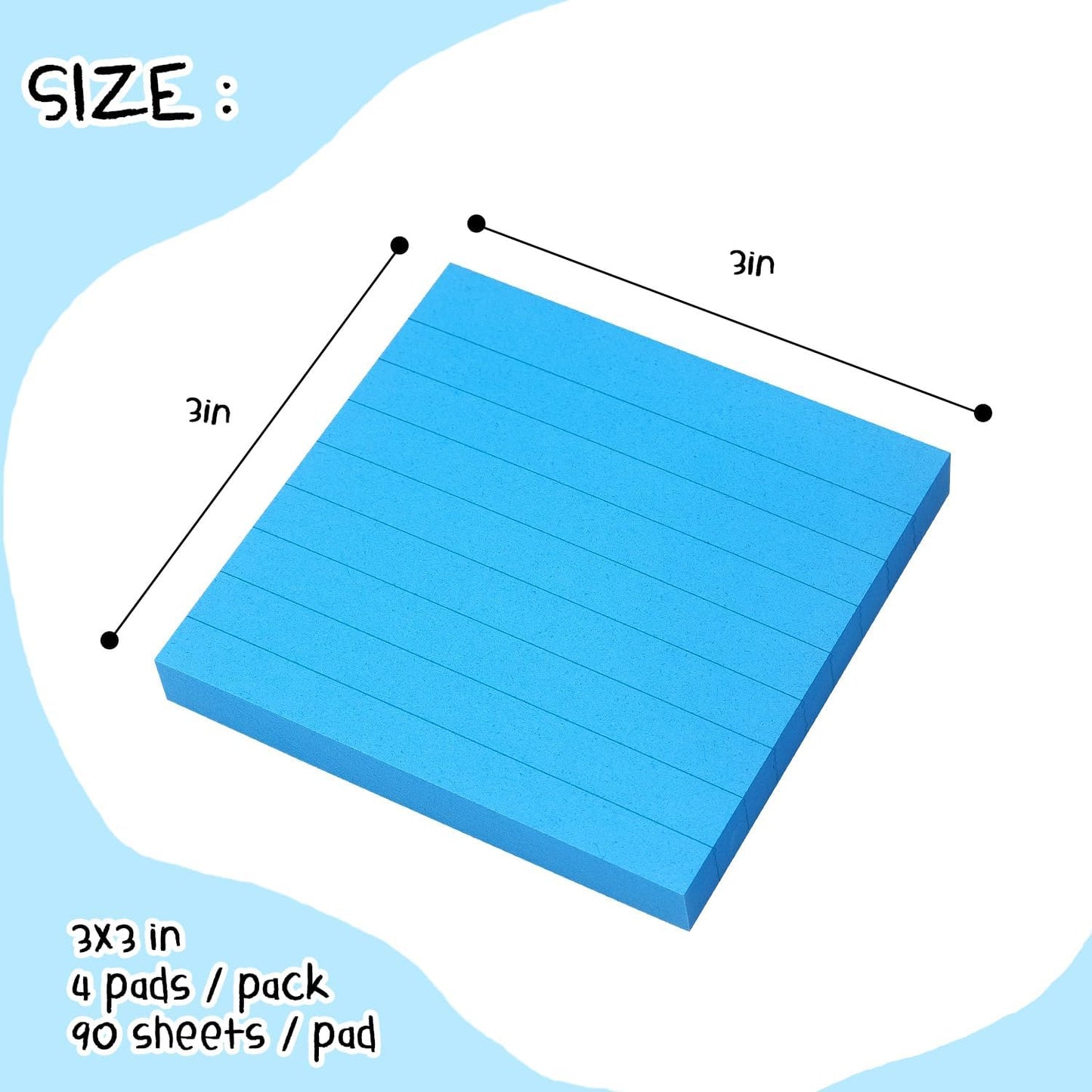 Lined Sticky Notes 3x3 Sticky Notes with Lines Self-Stick Notes Bright Color 4 Pads 90 Sheets/Pad (Pastel)