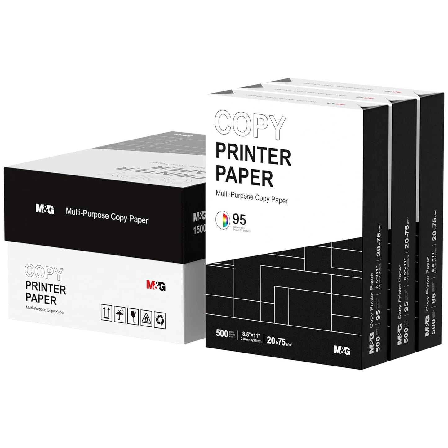 M&G Multipurpose Copy Printer Paper, 8.5 x 11, 20lb, 1 Ream (500 Sheets), 95 Bright, White