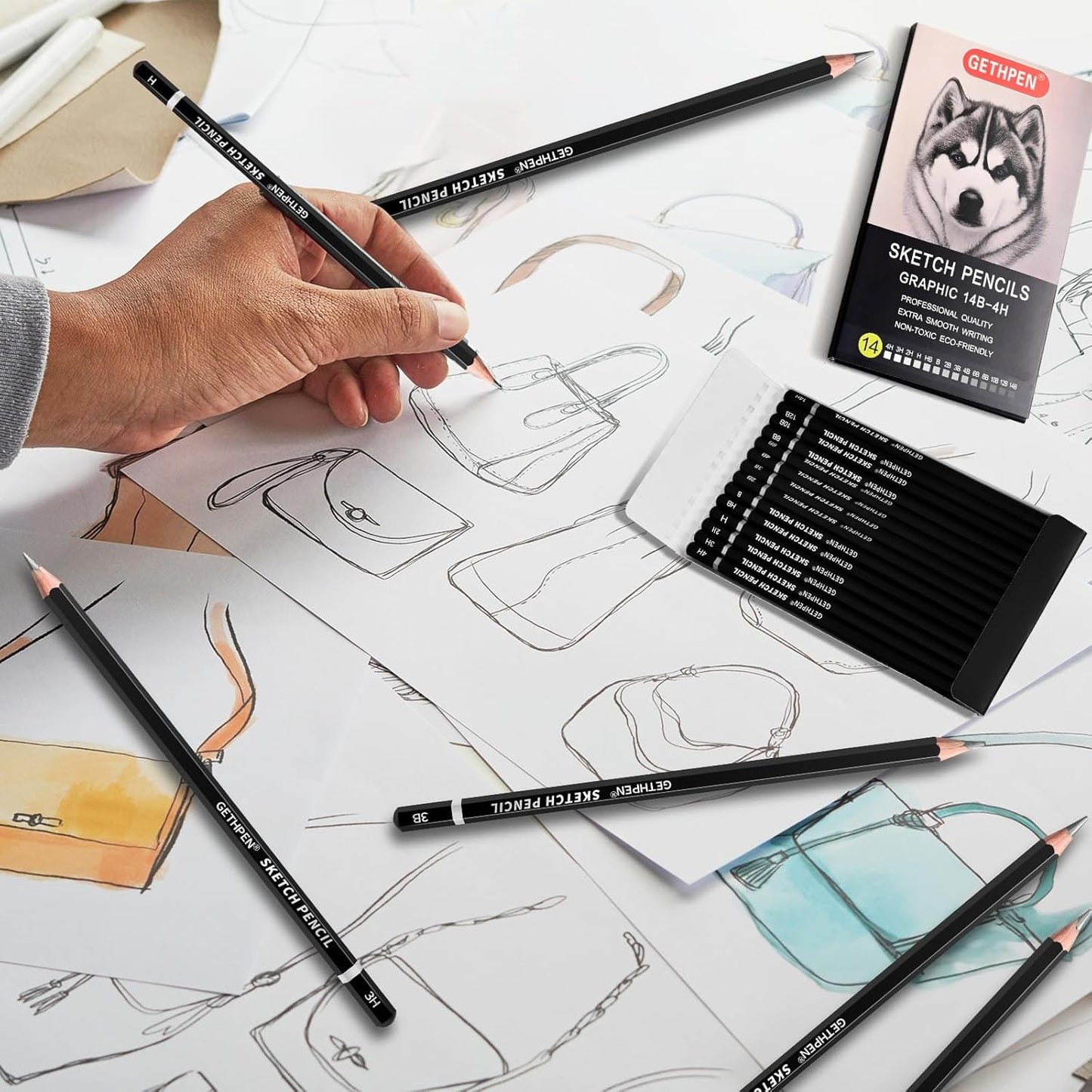 Drawing Sketching Pencil Set, 24 Piece Pro Artist Sketch Kit - Graphite Pencils (12B-4H),Charcoal Pencils for Drawing,Black and White Charcoal Pencils,Charcoal Sticks,Stumps,Eraser,Sharpeners