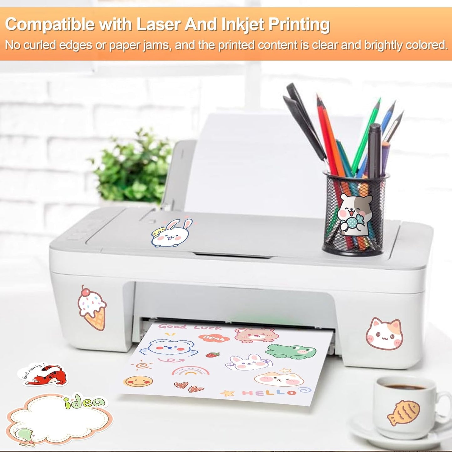 Printable Sticker Paper for Inkjet Printer, 40 Sheets 8.5"x11'' Matte Sticker Printer Paper Full Sheet Labels for Laser/Inkjet Printers, Letter Size