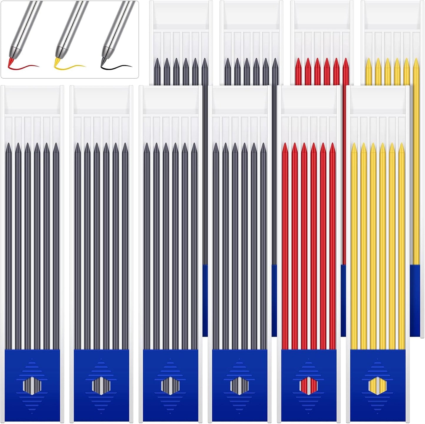 Spakon 60 Pcs 2.8mm Lead Refill Carpenter Construction Pencils Marker Lead Refills Dry Mechanical Woodworking Pencil Tools for Writing Drawing Drafting (Black)