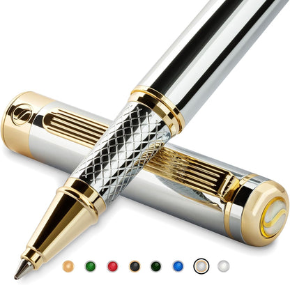 Scriveiner Midnight Blue Rollerball Pen - Stunning Blue Lacquer Luxury Pen, Chrome Finish, Schmidt Ink Refills, Men & Women, Professional, Executive Office, Nice Pen