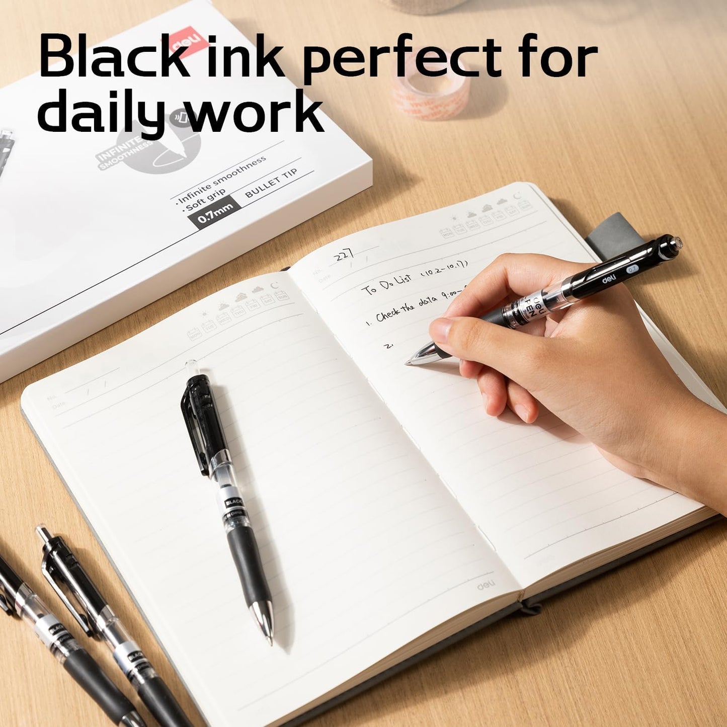 deli Gel Pens, 50 Pcs Retractable Pens Black Ink, Medium Point Pen 0.7mm, Smooth Writing, Fast Dry, No Bleed for Journaling Note Taking, Home School Office Supplies
