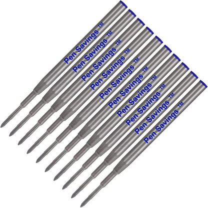 10 Pack, Pen Savings Ballpoint Pen Refills Compatible with Montblanc Twist Style Ballpoint Pens, Medium Point (Bulk Packed) (Blue)