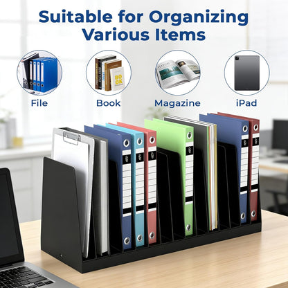 2 Pack Vertical Metal Desk File Organizer, 15 Compartments Desktop Document Sorter & Mail Holder, Heavy-Duty Metal with Scratch & Chip-Resistant Finish for Office, Home, Classroom Use, Black