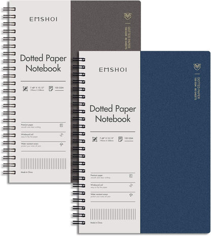EMSHOI Dotted Journal Spiral Notebook 5.7" x 8.22" - 4 Pack 640 Pages 100gsm Thick Paper, A5 Dot Grid Notebook, Plastic Hardcover Dotted Notebook for Journaling Writing