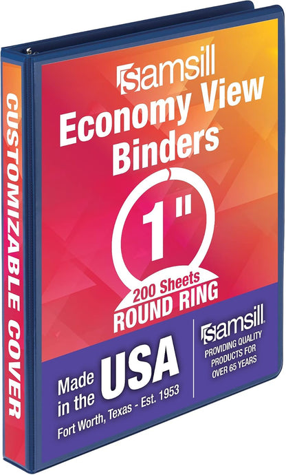 Samsill 1.5 Inch 3 Ring Binders, Economy Round Ring, Clear View Cover, 325 Sheet Capacity - for School, Home, Office - White, 4 Pack