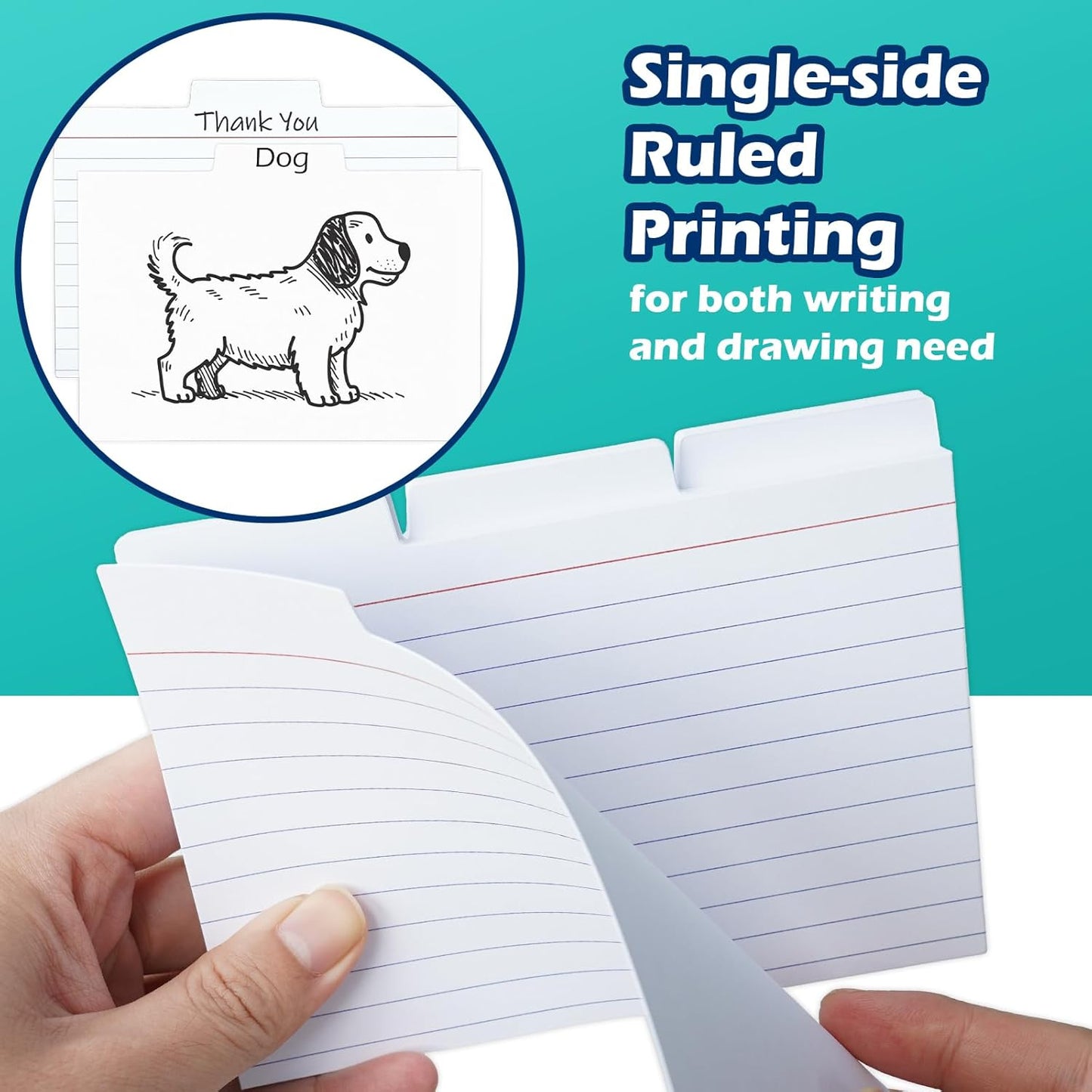 100 Pack Tabbed Index Cards 4x6 Lined Index Card Dividers with Tabs 4" x 6", Colored, 220 GSM Thick Paper