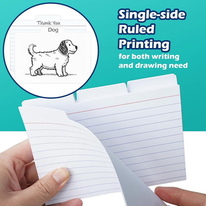100 Pack Tabbed Index Cards 4x6 Lined Index Card Dividers with Tabs 4" x 6", Colored, 220 GSM Thick Paper