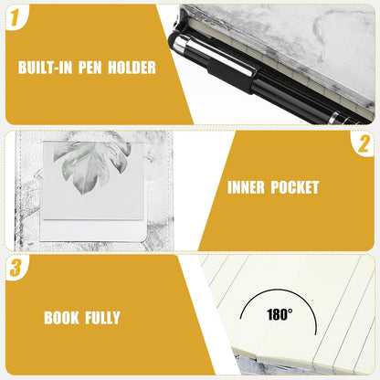 Outus 10 Pcs Mini Pocket Notepad Holder Set Included Small Leather Pocket Notebook Holder with 50 Lined Sheets, Metal Pen, 8 Pcs 3 x 5 Inch Memo Book Refills, 30 Lined Paper Per Note Pad (Black)