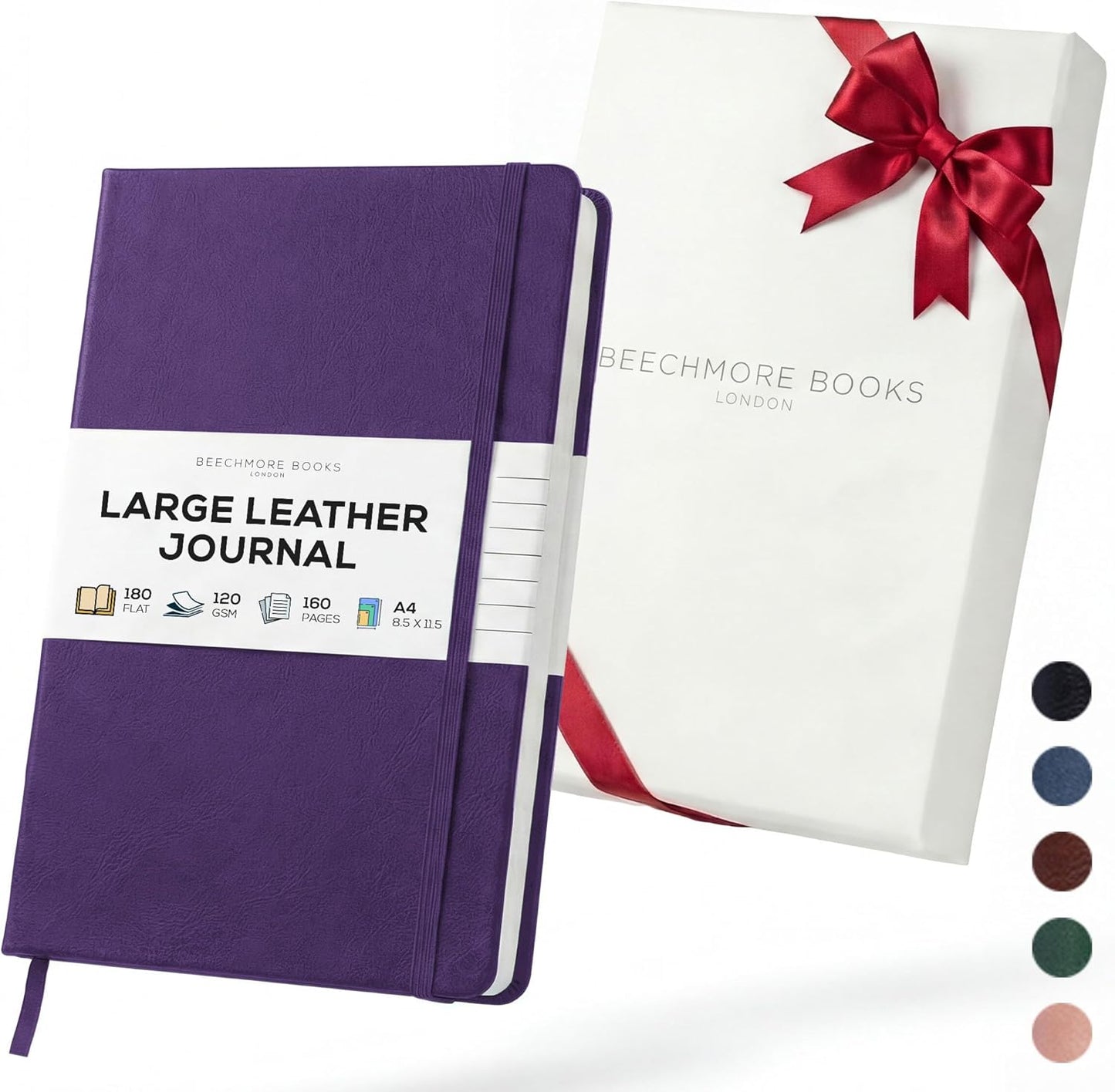 BEECHMORE BOOKS Large Lined Journal Notebook, 8.5" x 11.5" (A4) Hardcover Vegan Leather Executive Diary for Work, Thick 120gsm Paper, Lay-Flat Binding, Gift Box