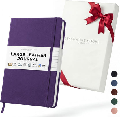BEECHMORE BOOKS Large Lined Journal Notebook, 8.5" x 11.5" (A4) Hardcover Vegan Leather Executive Diary for Work, Thick 120gsm Paper, Lay-Flat Binding, Gift Box