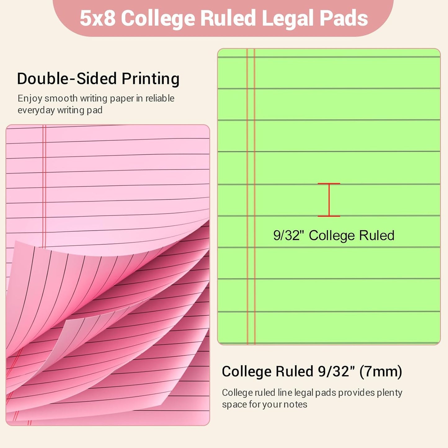 Legal Pads 8.5 x 14 Note Pads, 6 Pack Writing Pads Wide Ruled Notepads, Micro Perforated Notepad, Double-Side Printed Lined Paper Pads 30 Sheets per Notepad, White Legal Pads for Home, Office, School