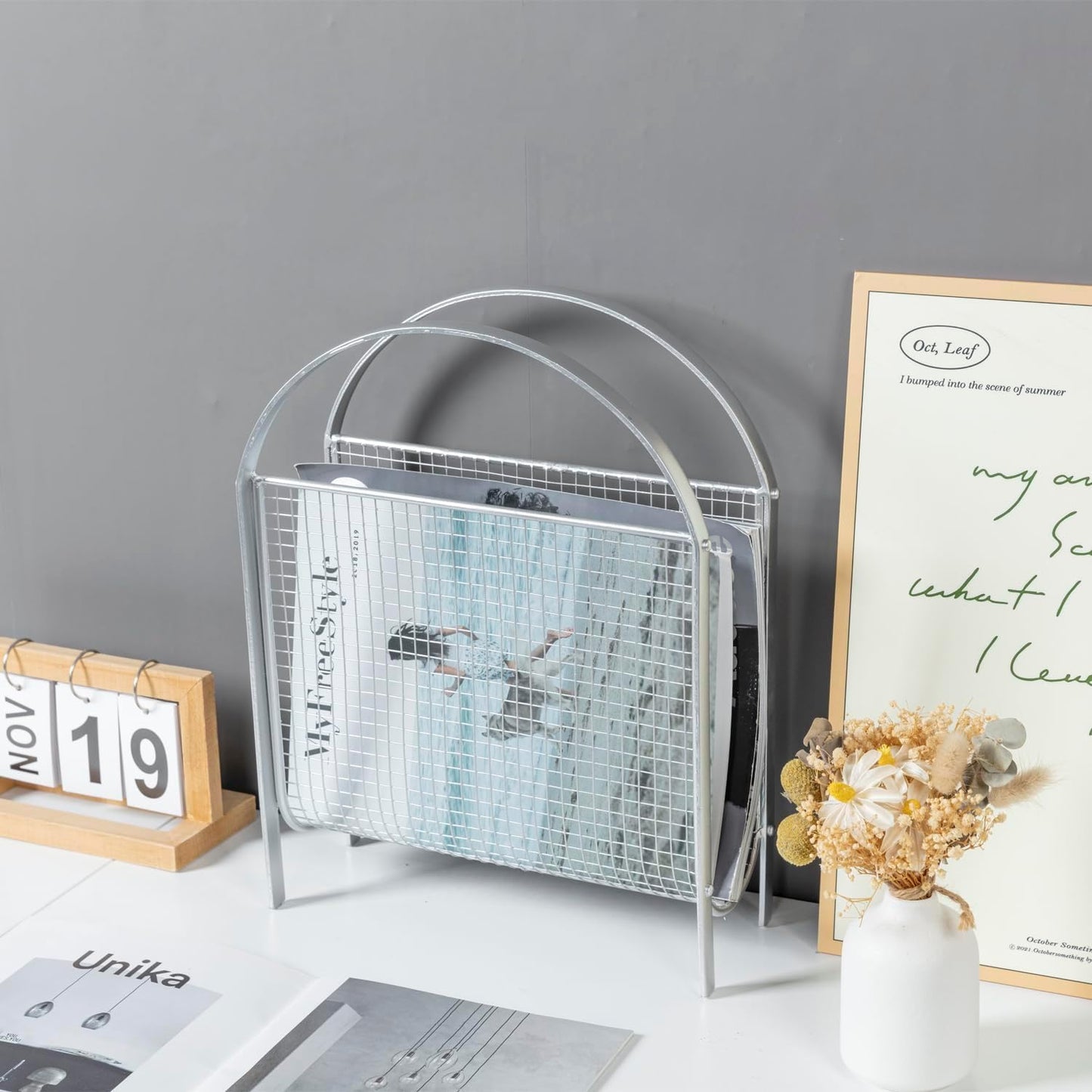 MyGift Magazine Rack, Floor Freestanding Magazine Holder for Bathroom Bedroom Office, Books Newspapers File Mail Organizer, Mid Century Modern Decor Wire Storage for Tablets and Documents