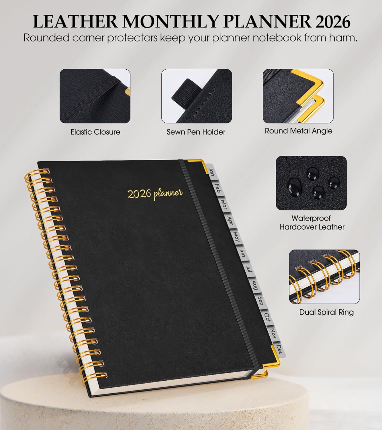 2026 Planner, Weekly and Monthly Calendar Planner from January 2026 - December 2026, 8.5" x 11" Hardcover Leather Hourly Appointment Book with Tabs, Spiral Daily Planners for School Work Home, Green